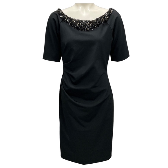 LELA ROSE BLACK EMBELLISHED SHORT SLEEVED COCKTAIL DRESS - Picture 1 of 6